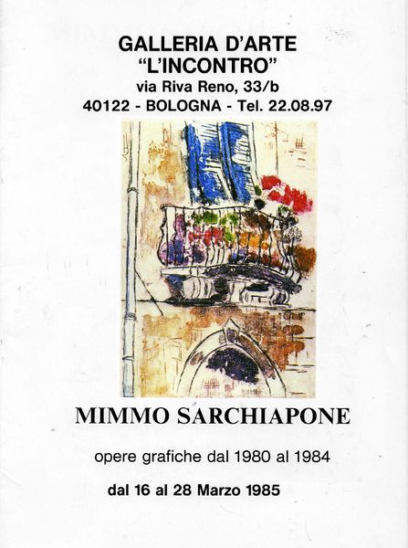 1985 -  Otello Martinelli-“La memoria inesausta di una creatività inquieta” 
                             Mauro Donini      “Gli intonaci di Bologna nuovo tea di Mimmo”